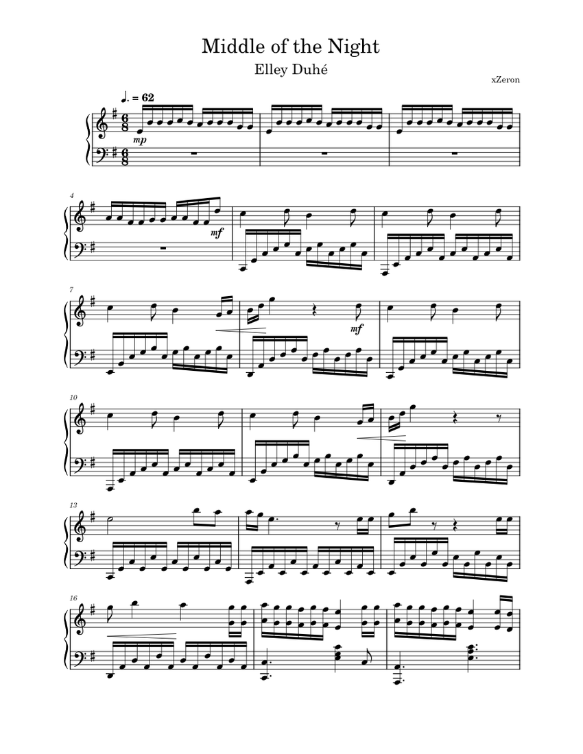 Middle of the Night – Elley Duhé Sheet music for Piano (Solo) |  Musescore.com