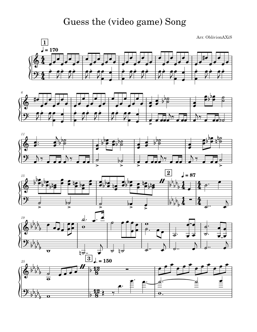 Guess the Video Game Song - Part 1 (complete) Sheet music for Piano ...