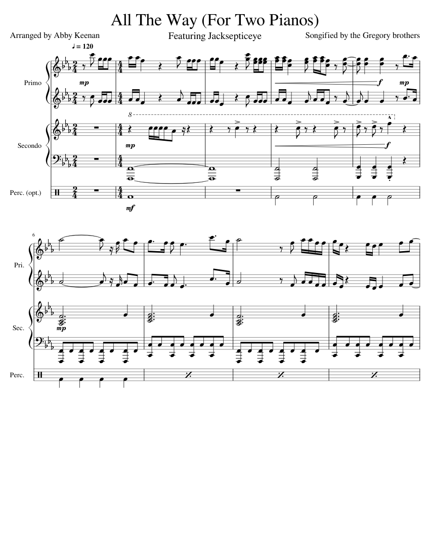 All The Way (for two pianos with opt. percussion) Sheet music for Piano,  Drum group (Mixed Trio) | Musescore.com