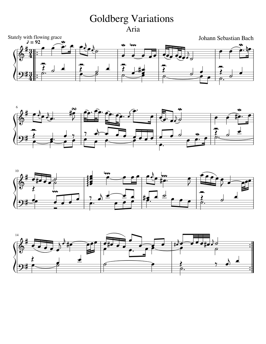 J S Bach Goldberg Aria Sheet music for Piano (Solo) | Musescore.com