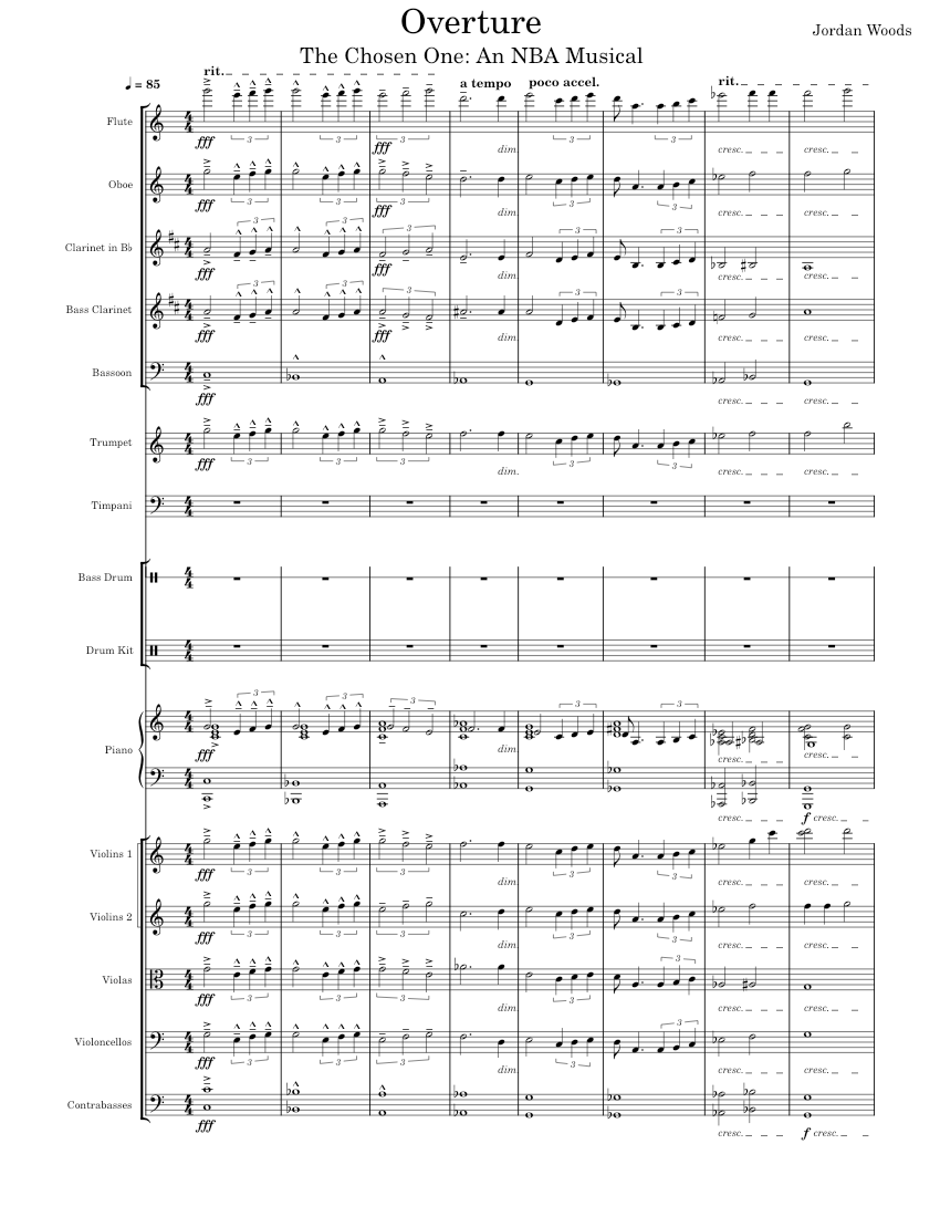 Overture Instruments NBA musical overture completed draft #2 Sheet Music for Piano, Flute ...