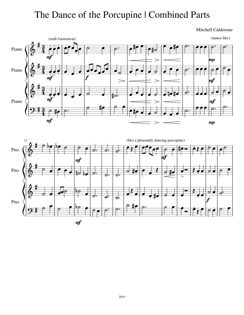 The Dance of the Porcupine | Combined Parts Sheet music for Piano ...