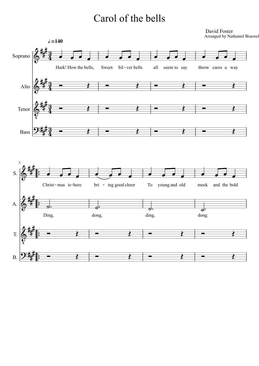 Carol of The Bells Sheet Music for Bass guitar (Solo) | MuseScore.com