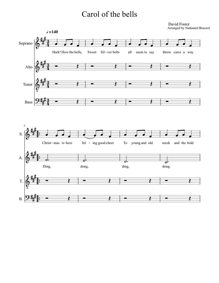 Carol of The Bells Sheet music for Bass guitar (Solo) | Musescore.com