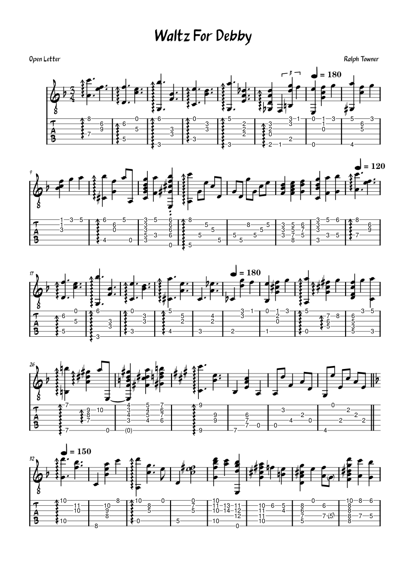 Waltz for Debby Ralph Towner Sheet music for Guitar (Solo