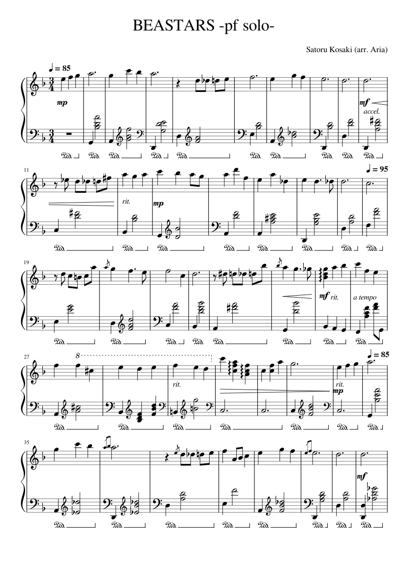 BEASTARS -pf solo- (Beastars OST) Sheet Music for Piano (Solo) easy ...