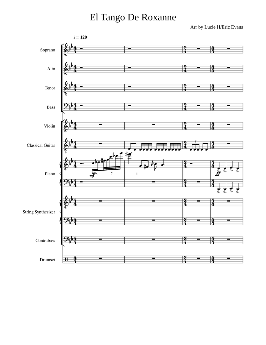 El Tango De Roxanne Sheet music for Piano, Contrabass, Violin, Guitar &  more instruments (Mixed Ensemble) | Musescore.com