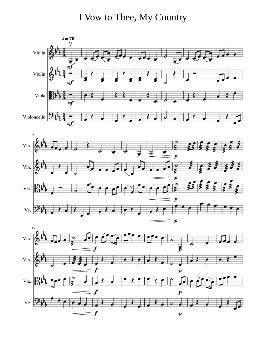 I Vow To Thee My Country Sheet Music For Violin Cello Viola String Quartet Musescore Com