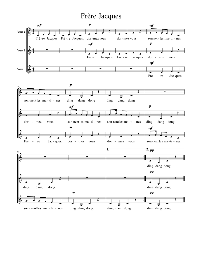 Frere Jacques Sheet music for Vocals (Vocal Methods & Exercises ...