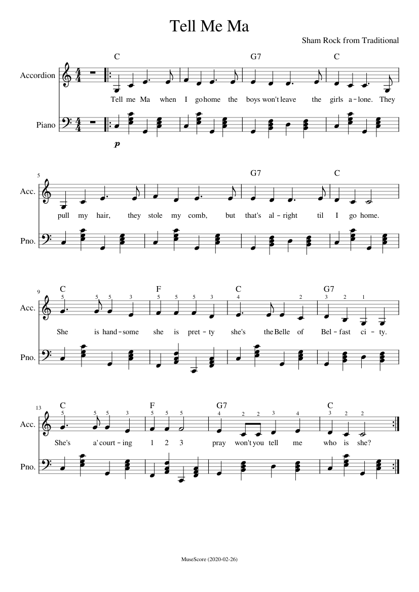 Tell Me Ma - Traditional / Sham Rock Sheet music for Piano, Accordion ...