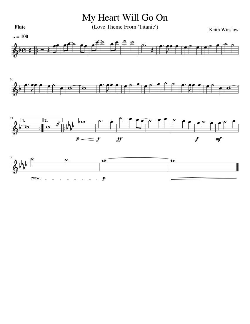 My Heart Will Go On Sheet music for Flute (Solo) | Musescore.com