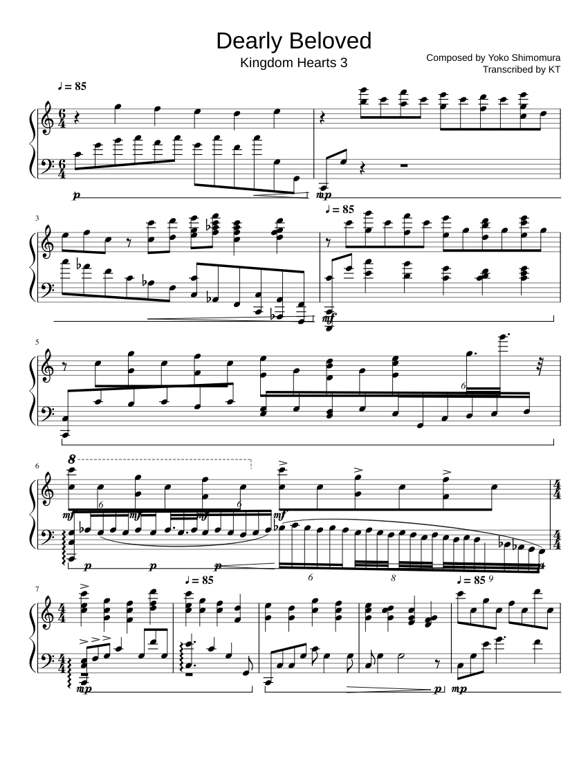Dearly Beloved (Kingdom Hearts 3) - Yoko Shimomura; KT Sheet music for Piano  (Solo) | Musescore.com