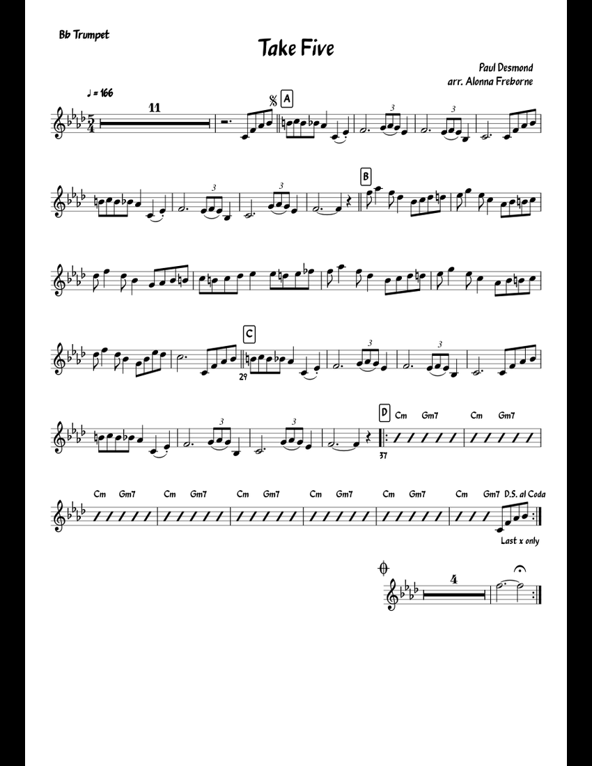 Take Five Bb Trumpet Sheet Music For Piano (Solo) | Musescore.com