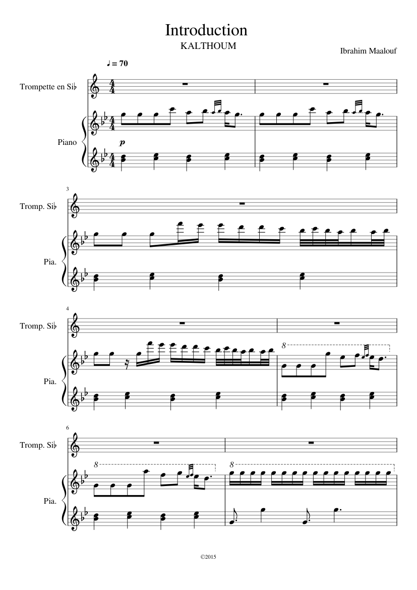Introduction (Kalthoum) Sheet music for Piano, Trumpet in b-flat (Solo) |  Musescore.com