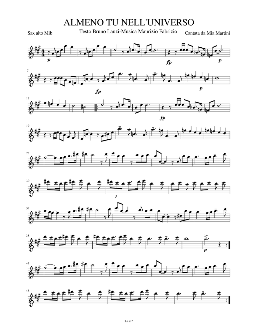 ALMENO TU NELL'UNIVERSO Sheet music for Saxophone alto (Solo) |  Musescore.com