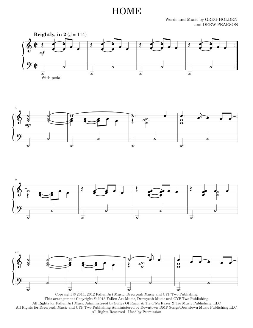Play Official version of Home sheet music by Phillip Phillips for Piano ...