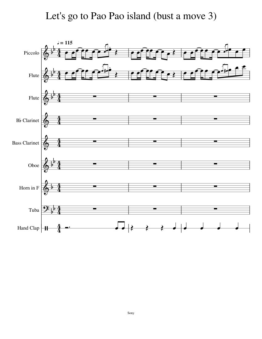 Let s go to Pao Pao island (Puzzle bobble 3) Sheet music for Tuba, Flute piccolo, Flute, Oboe