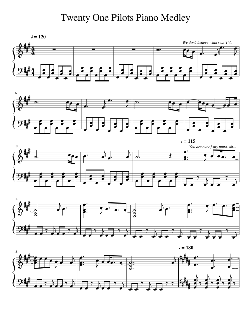 Twenty One Pilots Piano Medley Sheet music for Piano (Solo) | Musescore.com