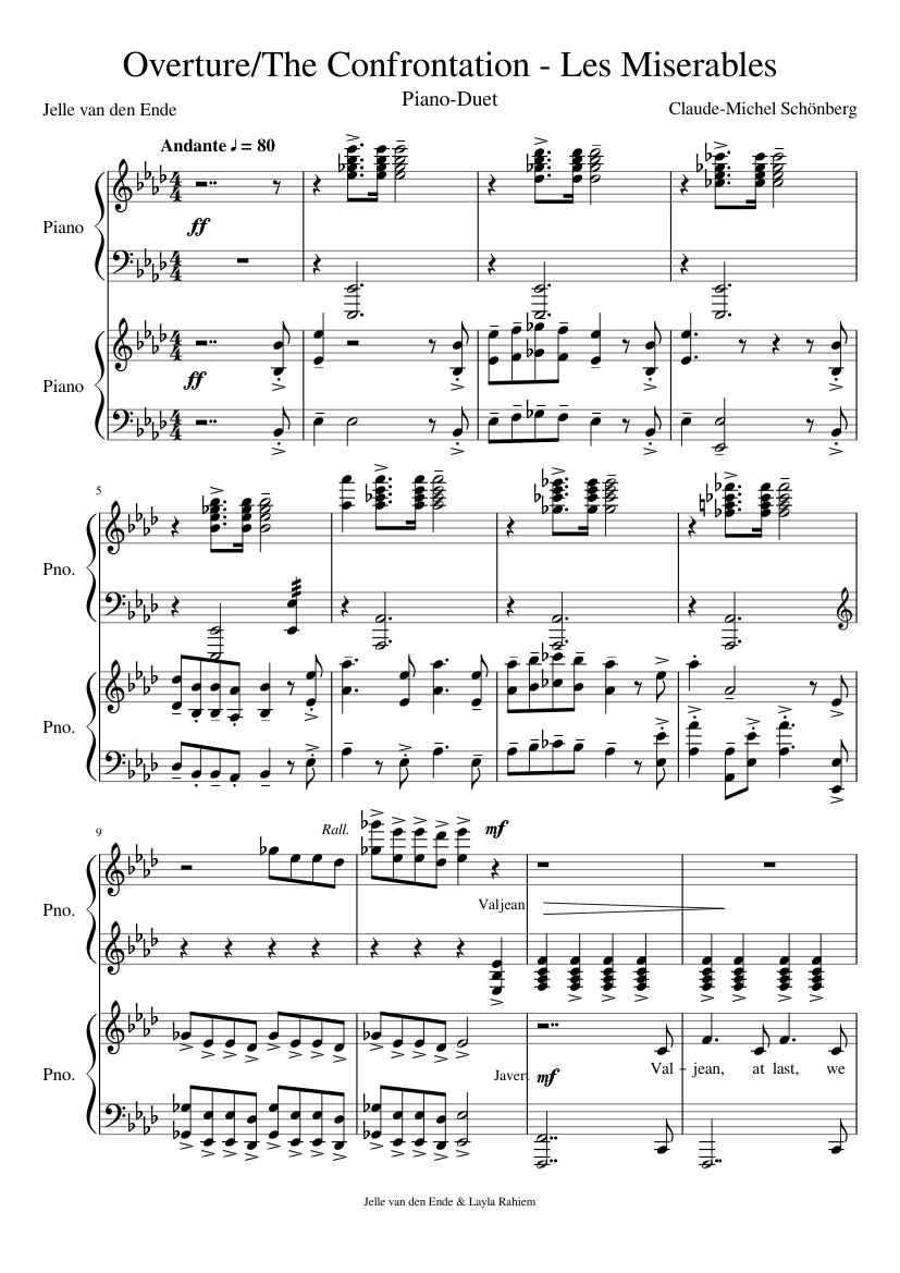 Les Miserables - Overture/Confrontation (Piano Duet) Sheet Music