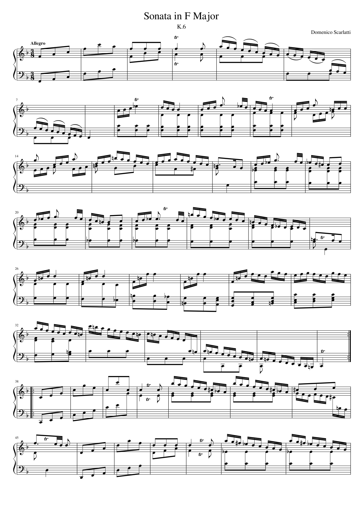 Keyboard Sonata in F major K.6