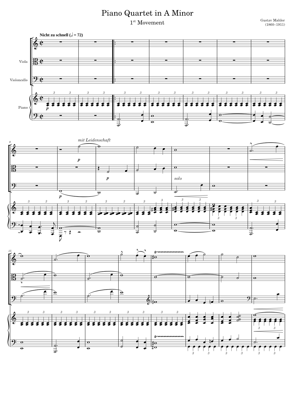 Piano Quartet – Gustav Mahler Gustav Mahler - Piano Quartet (CORRECT PIANO) Sheet  music for Piano, Violin, Viola, Cello (Piano Quartet) | Musescore.com