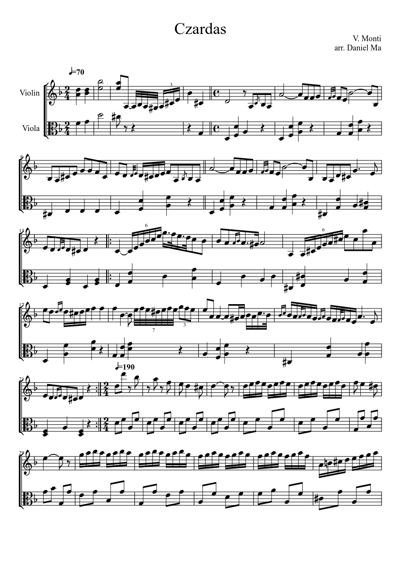 Czardas for and Sheet for Violin, Viola (String Duet) | Musescore.com