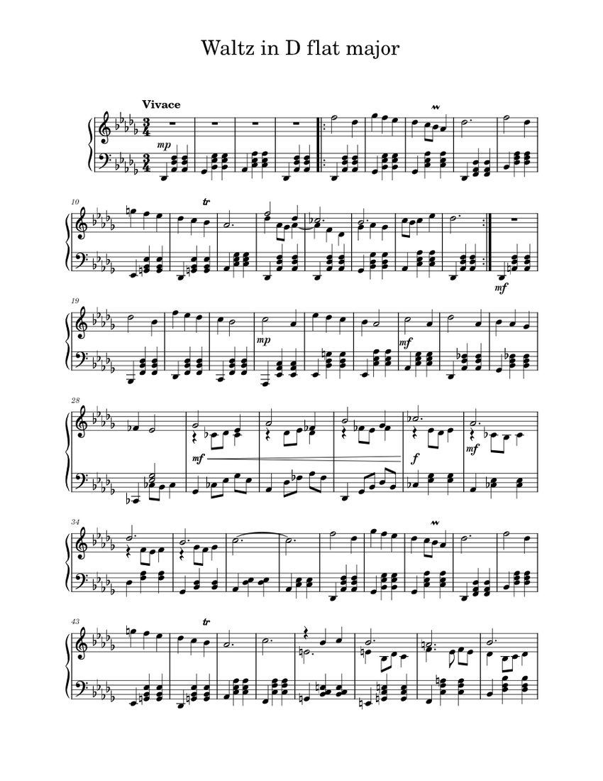Waltz in D flat major Sheet music for Piano (Solo) Easy | Musescore.com