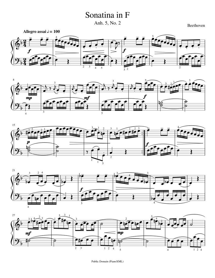 Beethoven: Sonatina in F (Anh. 5, No. 2) Sheet music for Piano (Solo) |  Musescore.com