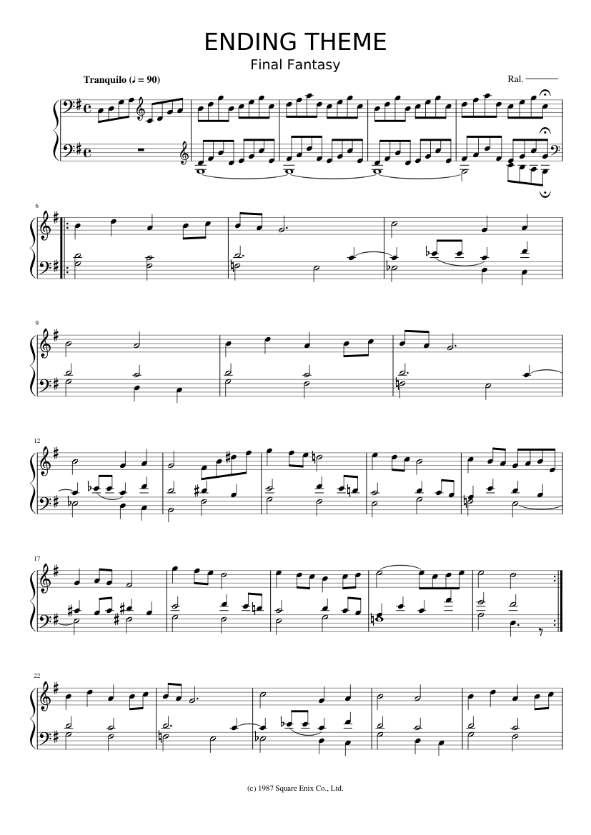 Final Fantasy Ending Theme Sheet music for Piano (Solo) | Musescore.com