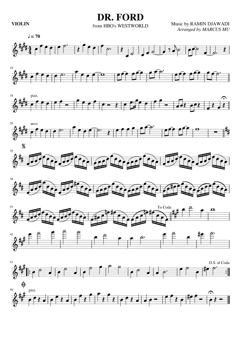Dr Ford From Hbo S Westworld Sheet Music For Violin Solo Musescore Com