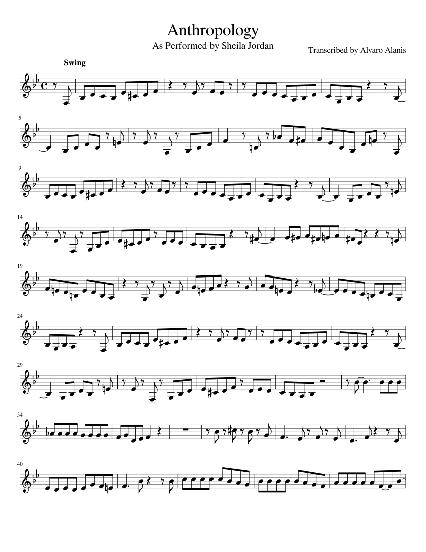 Anthropology Transcription - Sheila Jordan (3) Sheet music for Piano (Solo)  | Musescore.com