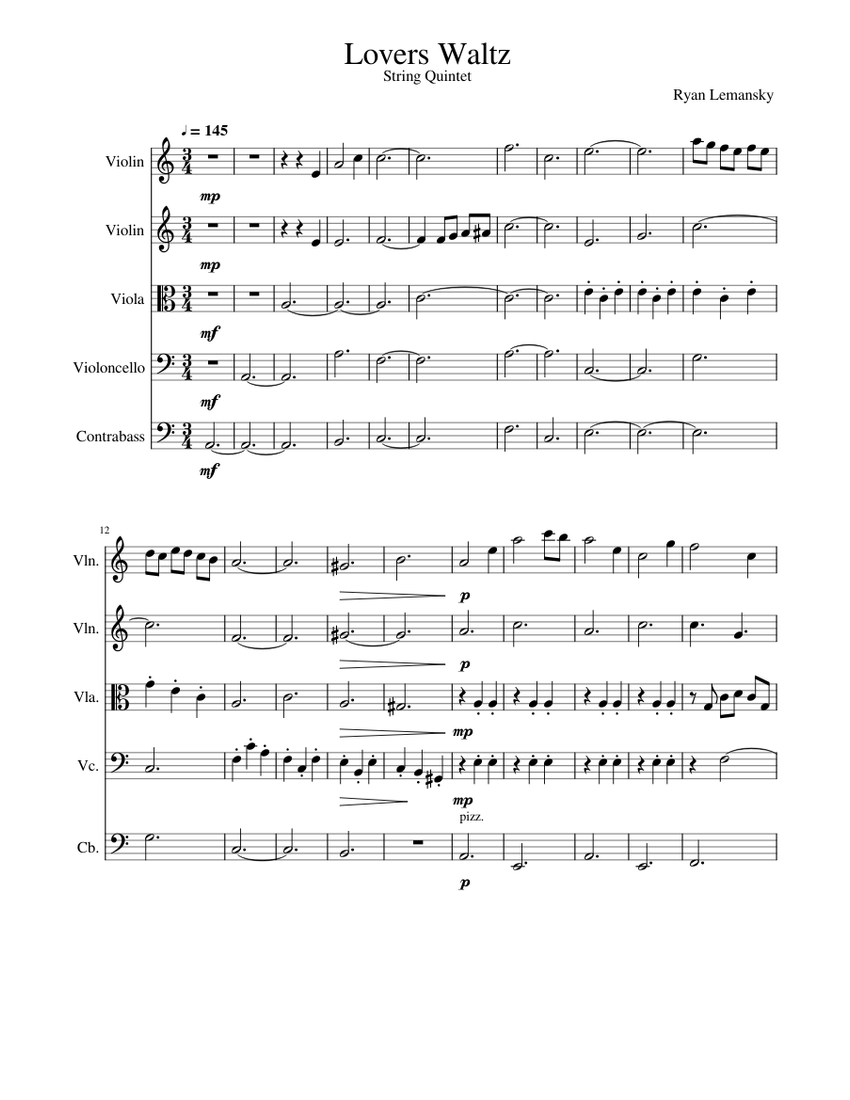 Vampire Masquerade Sheet music for Contrabass, Violin, Viola, Cello (String  Quintet)