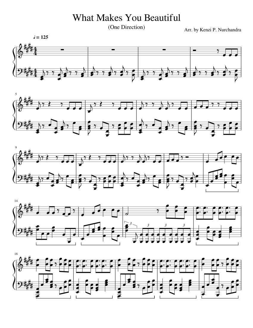 What Makes You Beautiful One Direction For Solo Piano Sheet Music For Piano Solo Musescore Com