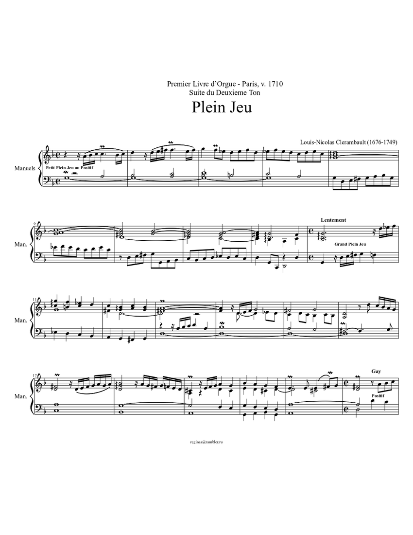 Plein Jeu Louis-Nicolas Clerambault Sheet music for Organ (Solo) |  Musescore.com