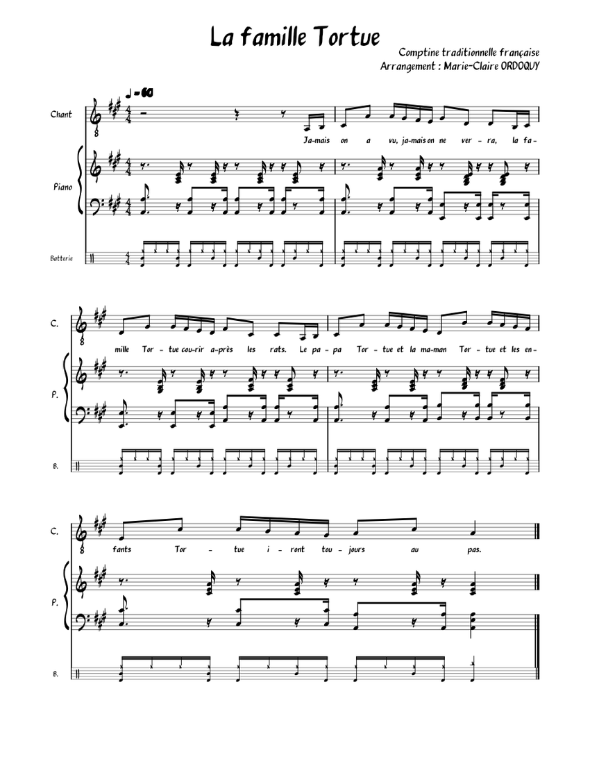 La Famille Tortue Sheet music for Piano, Guitar, Drum group (Mixed Trio) |  Musescore.com