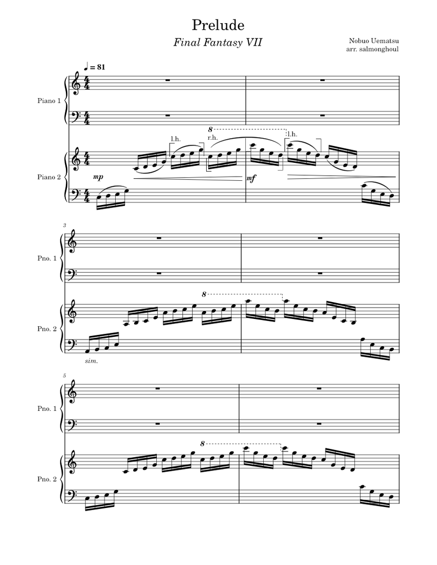 Prelude - Final Fantasy VII (Piano Duet) Sheet music for Piano (Piano Duo)  | Musescore.com