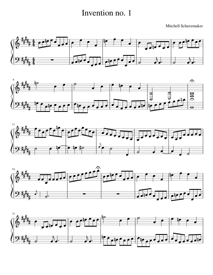 Invention no. 1 Sheet music for Piano (Solo) | Musescore.com