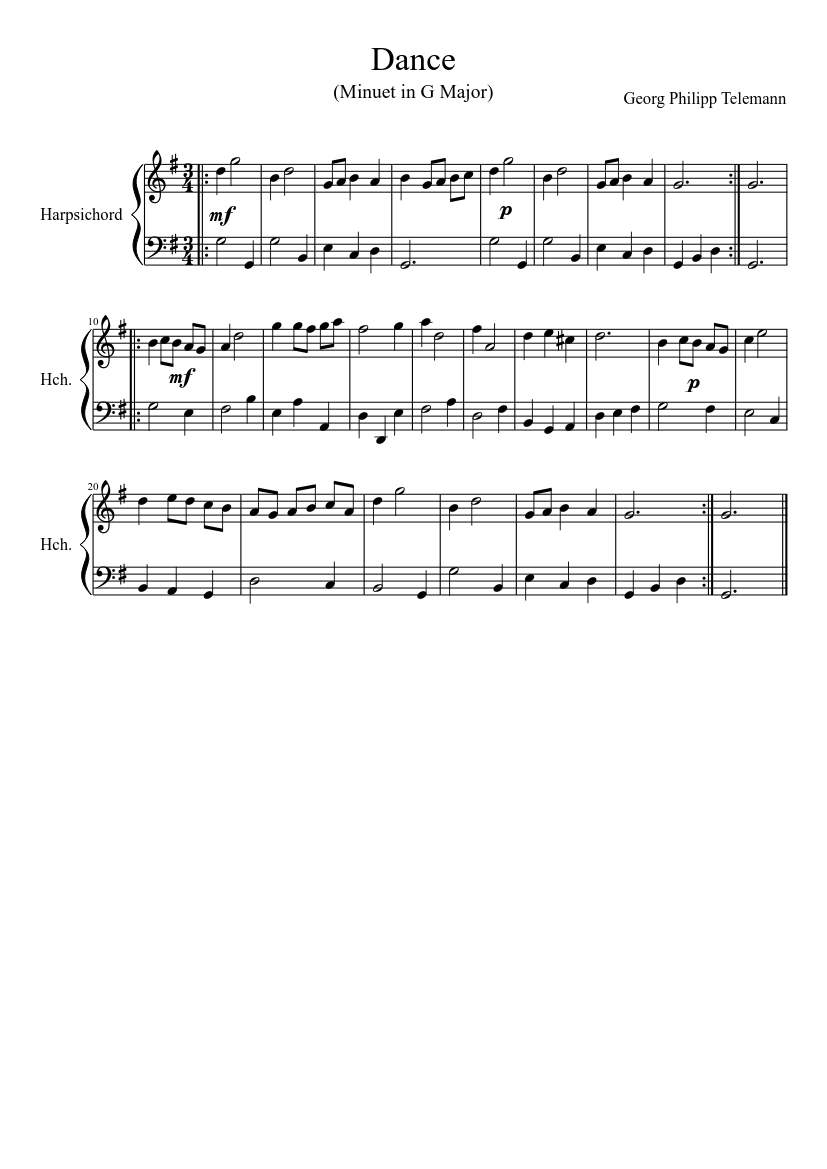 Dance (Minuet in G Major) - Georg Philipp Telemann Sheet Music for