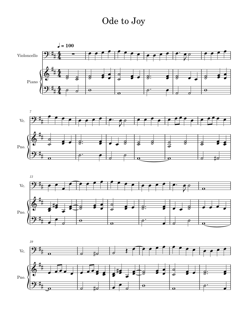 Ode To Joy – Ludwig van Beethoven Ode to Joy Cello Piano Sheet Music ...
