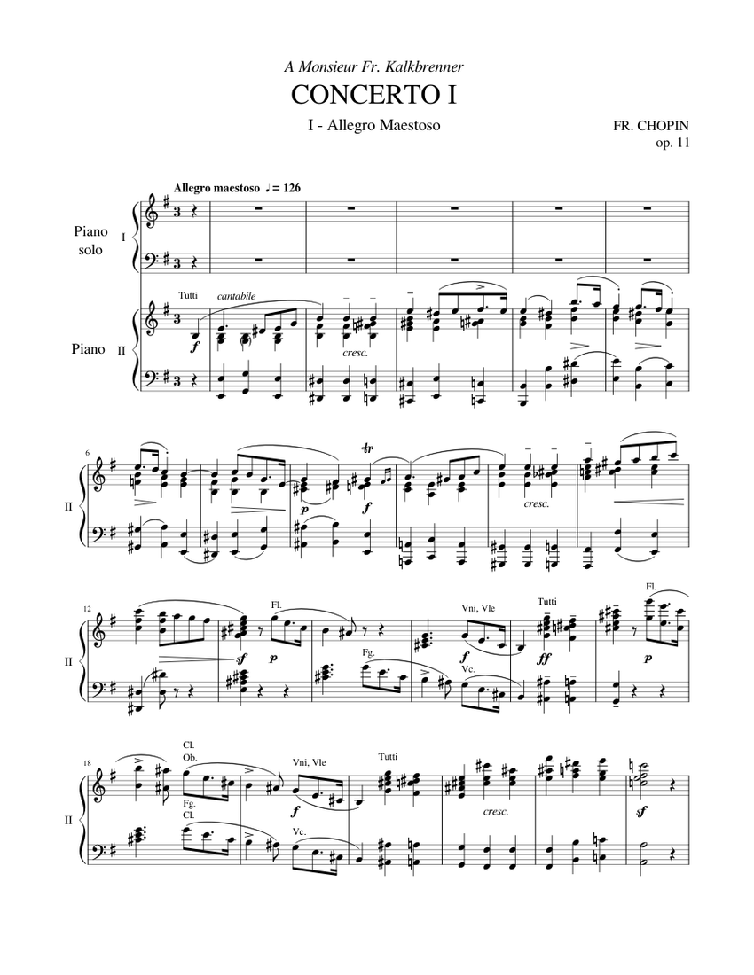 Chopin - Piano Concerto No. 1 In E Minor: I - Allegro Maestoso (Piano Solo  With Orchestral Reduction) Sheet music for Piano (Piano Duo) | Musescore.com