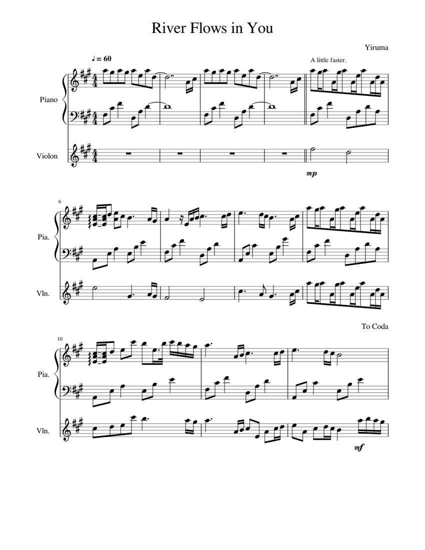 River Flows In You Yiruma Sheet Music For Piano Violin Solo Musescore Com