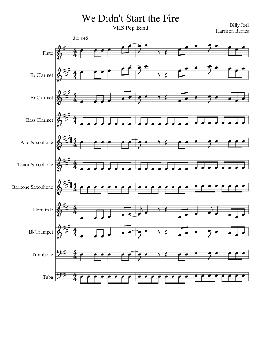We Didn't Start the Fire Sheet Music for Trombone, Tuba,