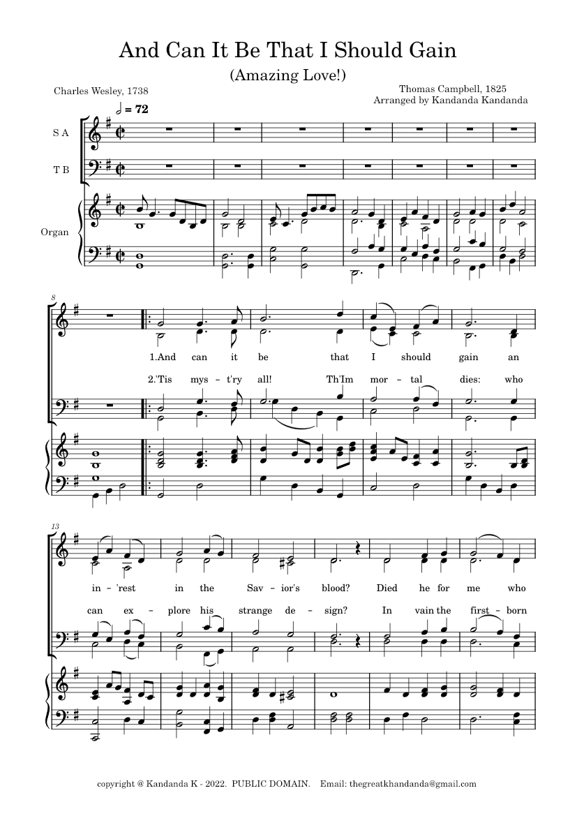 Amazing love how can it be sheet music for organ female male choral