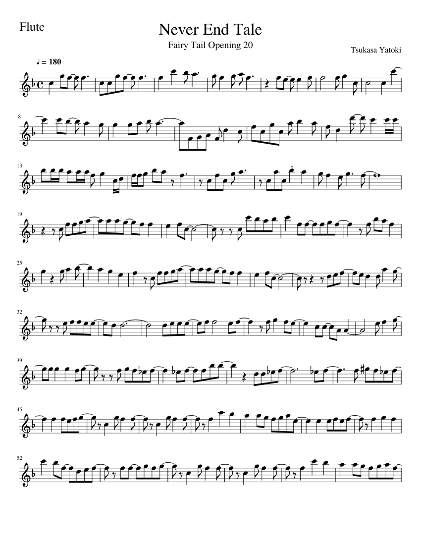 Never End Tale Fairy Tail Sheet Music For Flute Solo Musescore Com