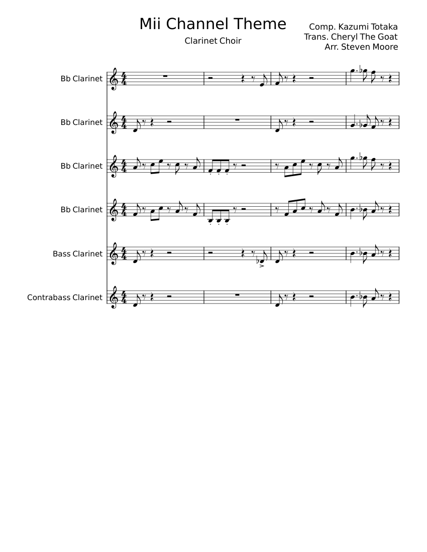 Mii Channel Theme - Kazumi Totaka Sheet music for Clarinet other ...