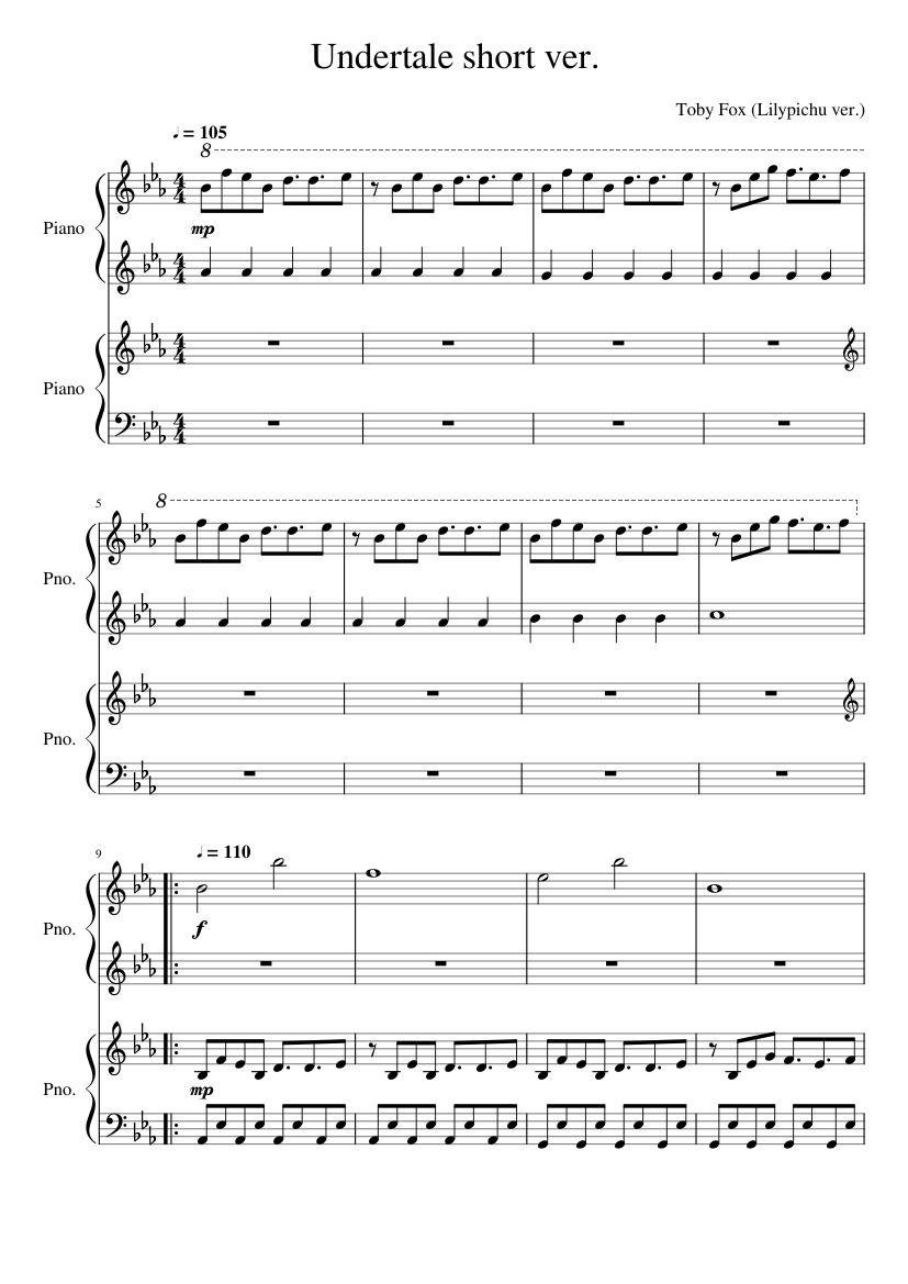 Undertale short ver. Piano duet (Lilypichu) Sheet music for Piano (Piano  Duo) | Musescore.com