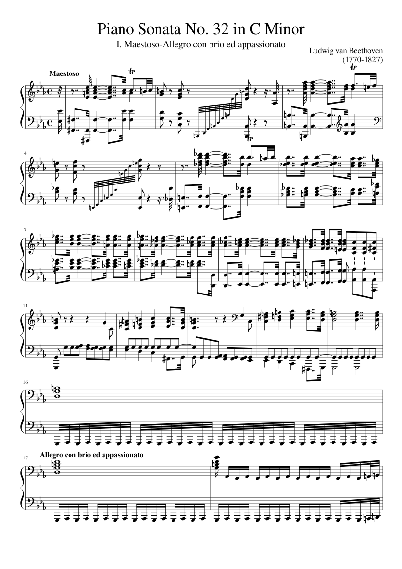 Piano Sonata No. 32 in C Minor-I. Maestoso-Allegro con brio ed appassionato  Sheet music for Piano (Solo) | Musescore.com