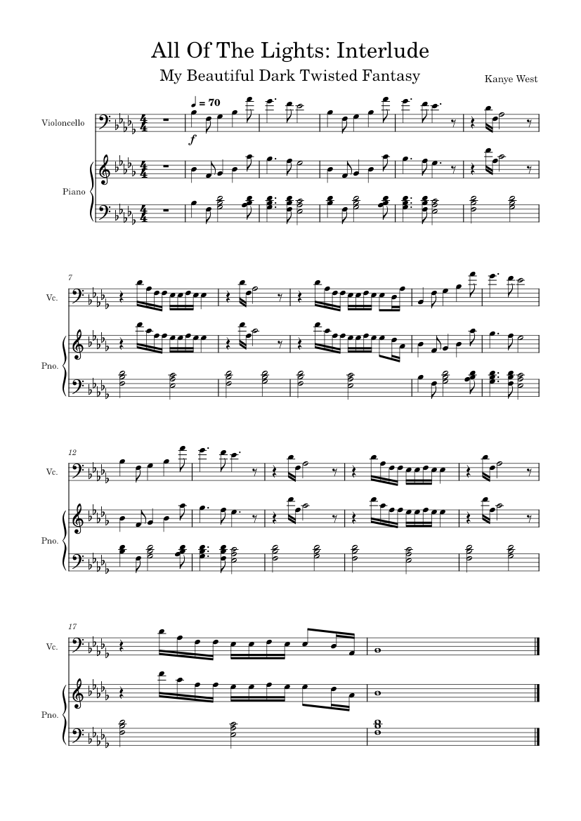 All Of The Lights (Interlude) – Kanye West Sheet Music for Piano