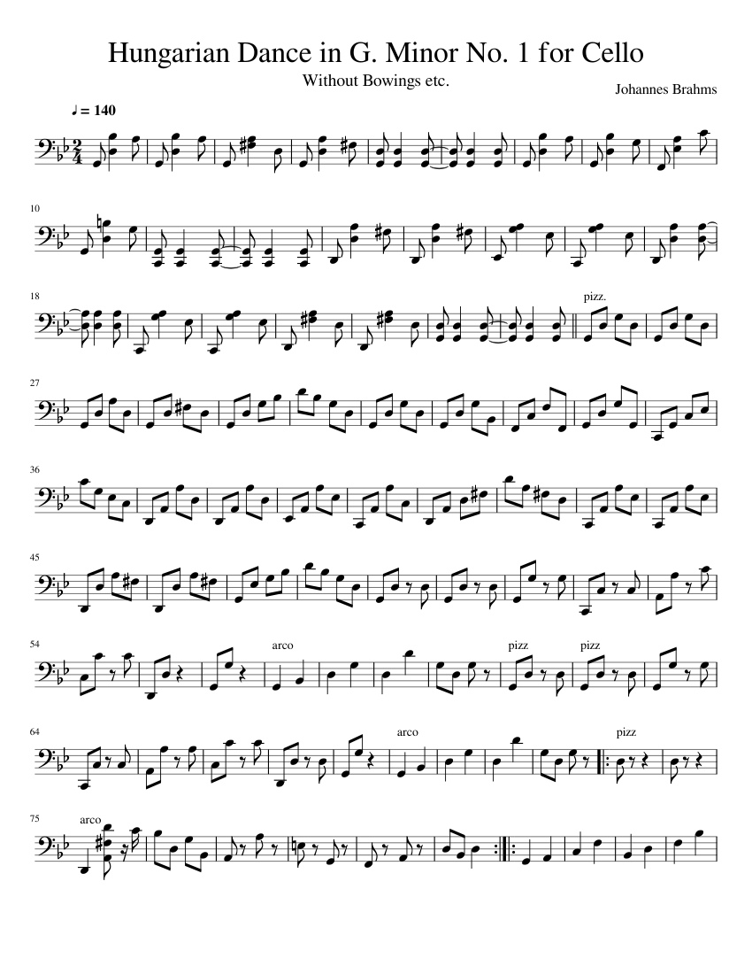 Hungarian Dance in G. Minor No. 1 for Cello