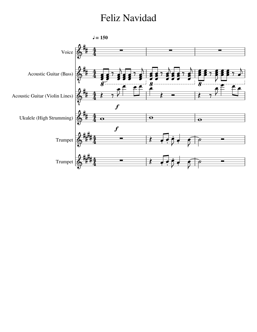 Feliz Navidad Sheet Music For Vocals Guitar Trumpet Ukulele Mixed Ensemble Musescore Com